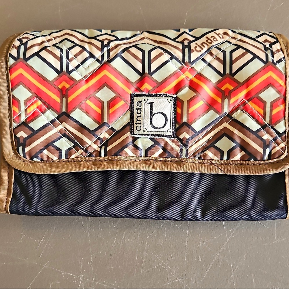 Cinda B Mod Tortoise Trifold Wallet Made in USA Quilted Organizer Brown Orange